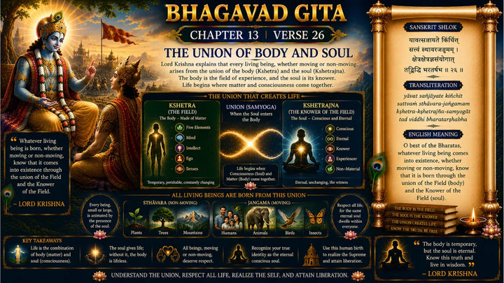 Bhagavad Gita Chapter 13, Verse 26 Meaning in Hindi & English