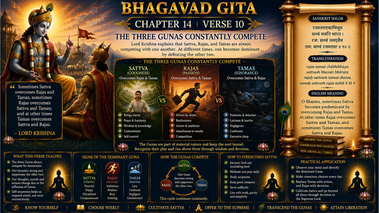 Bhagavad Gita Chapter 14, Verse 10 Meaning in Hindi & English