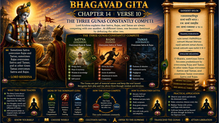 Bhagavad Gita Chapter 14, Verse 10 Meaning in Hindi & English