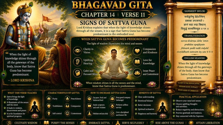 Bhagavad Gita Chapter 14, Verse 11 Meaning in Hindi & English