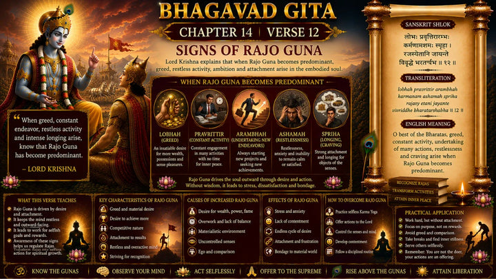 Bhagavad Gita Chapter 14, Verse 12 Meaning in Hindi & English