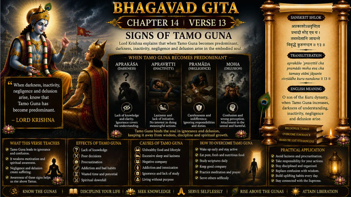 Bhagavad Gita Chapter 14, Verse 13 Meaning in Hindi & English
