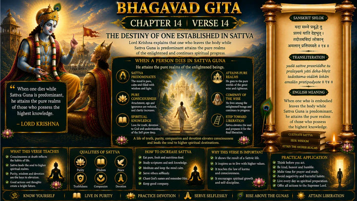 Bhagavad Gita Chapter 14, Verse 14 Meaning in Hindi & English