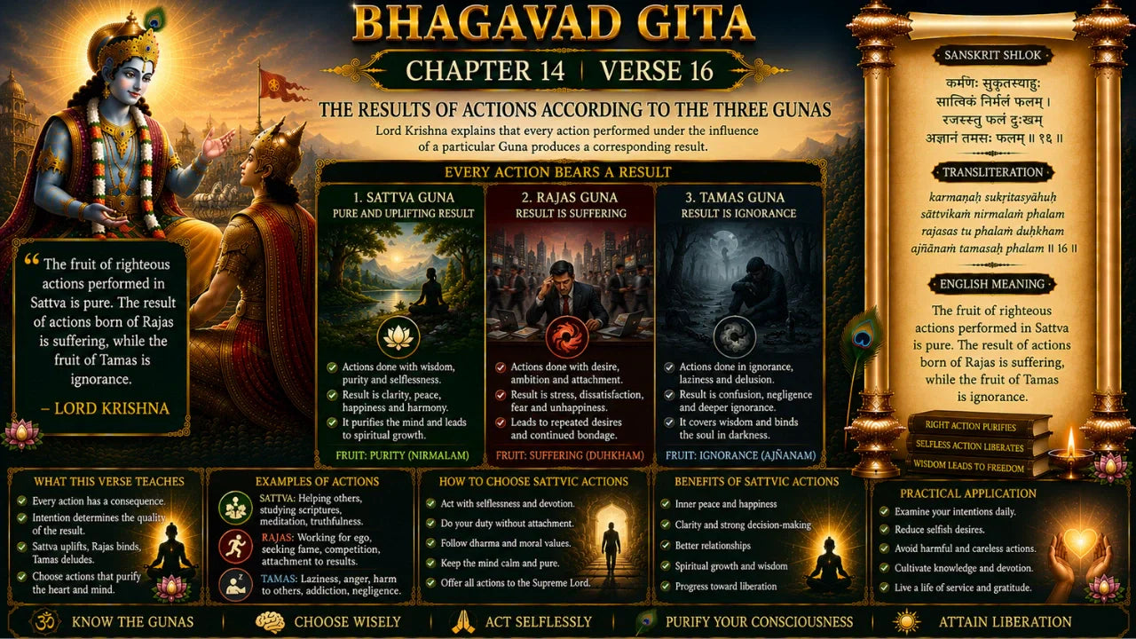 Bhagavad Gita Chapter 14, Verse 16 Meaning in Hindi & English