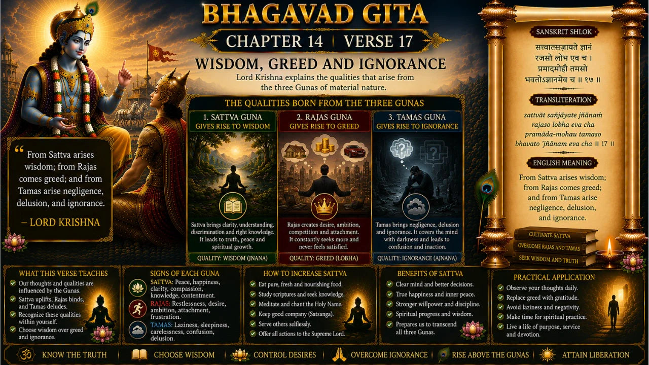 Bhagavad Gita Chapter 14, Verse 17 Meaning in Hindi & English