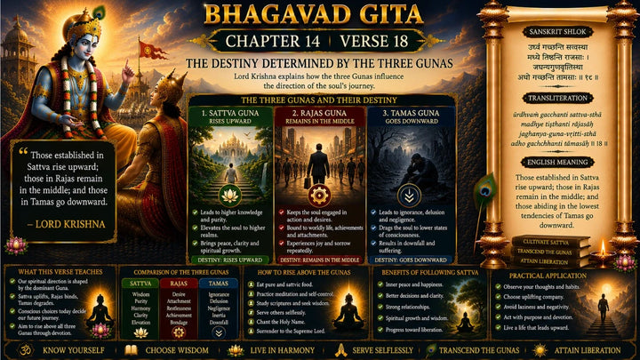 Bhagavad Gita Chapter 14, Verse 18 Meaning in Hindi & English