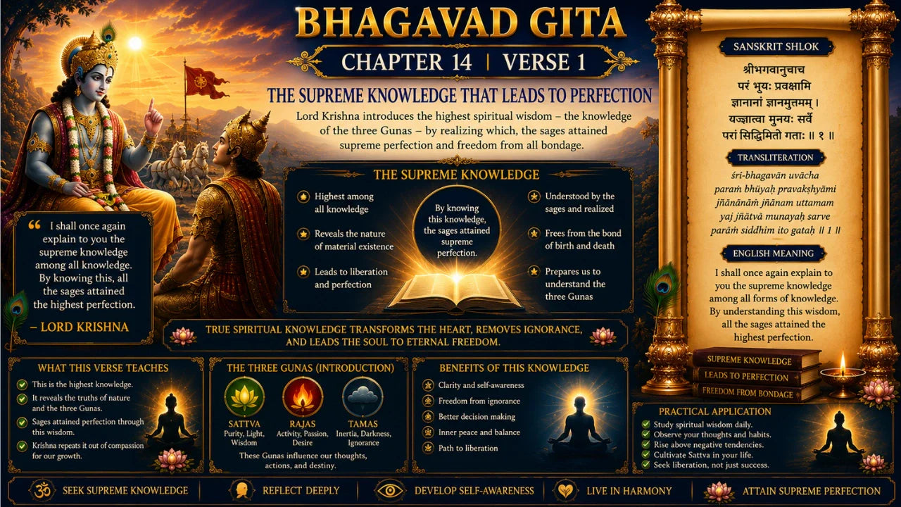 Bhagavad Gita Chapter 14, Verse 1 Meaning in Hindi & English