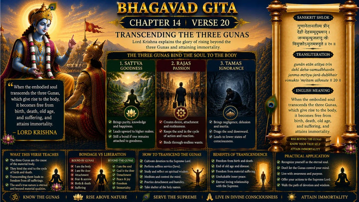 Bhagavad Gita Chapter 14, Verse 20 Meaning in Hindi & English
