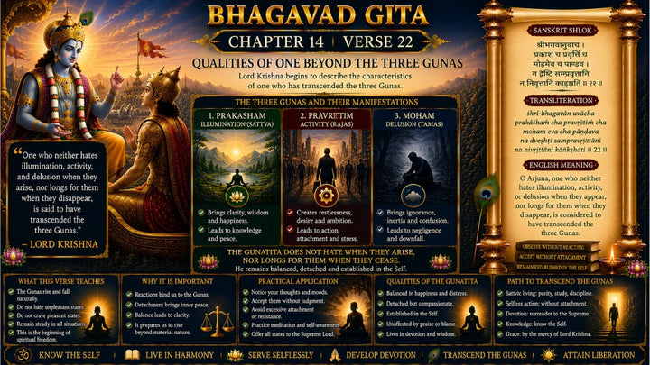 Bhagavad Gita Chapter 14, Verse 22 Meaning in Hindi & English