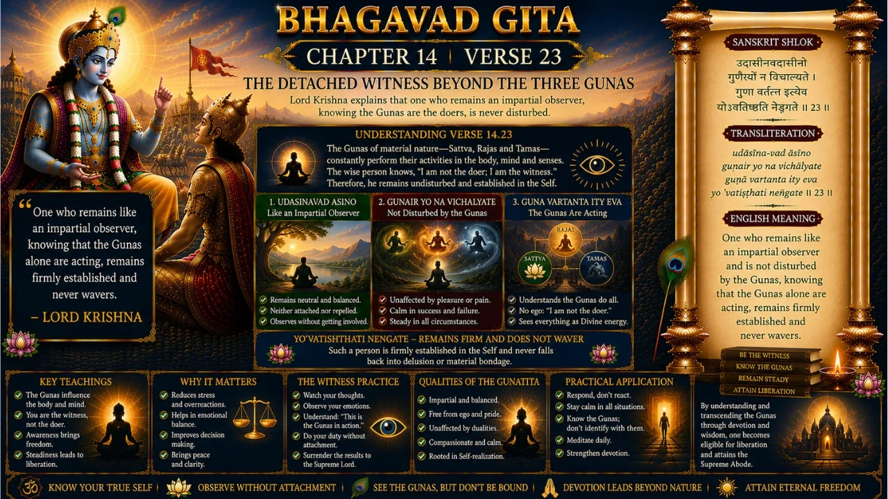 Bhagavad Gita Chapter 14, Verse 23 Meaning in Hindi & English
