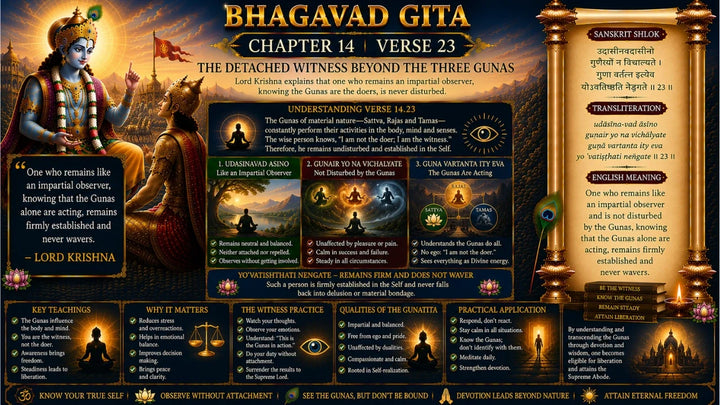 Bhagavad Gita Chapter 14, Verse 23 Meaning in Hindi & English