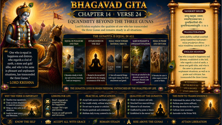 Bhagavad Gita Chapter 14, Verse 24 Meaning in Hindi & English