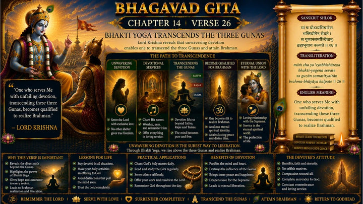 Bhagavad Gita Chapter 14, Verse 26 Meaning in Hindi & English