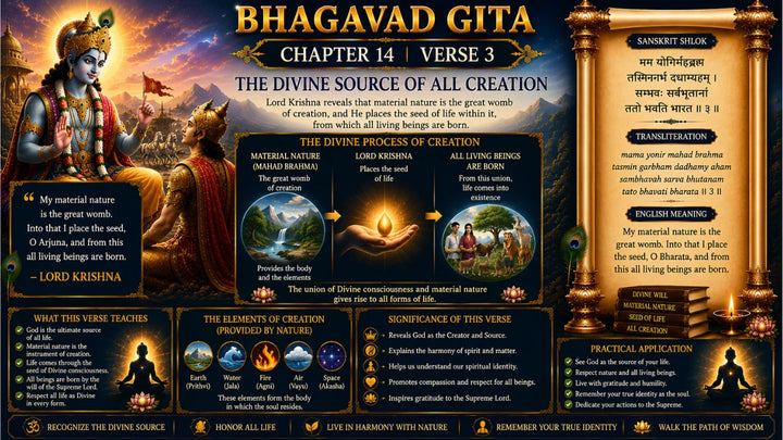 Bhagavad Gita Chapter 14, Verse 3 Meaning in Hindi & English