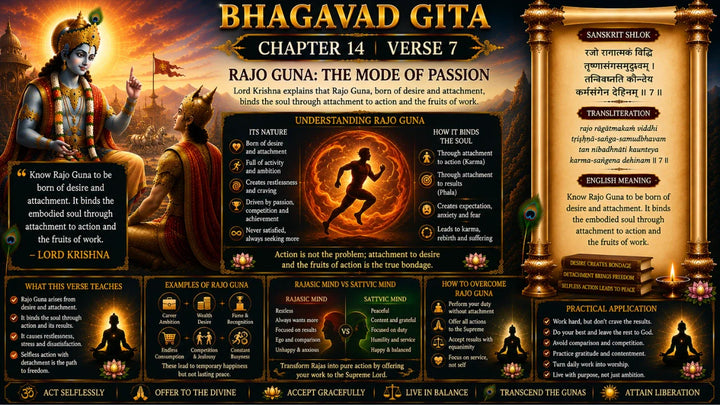 Bhagavad Gita Chapter 14, Verse 7 Meaning in Hindi & English
