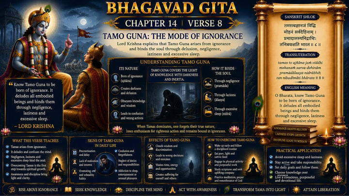 Bhagavad Gita Chapter 14, Verse 8 Meaning in Hindi & English