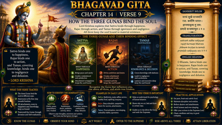 Bhagavad Gita Chapter 14, Verse 9 Meaning in Hindi & English