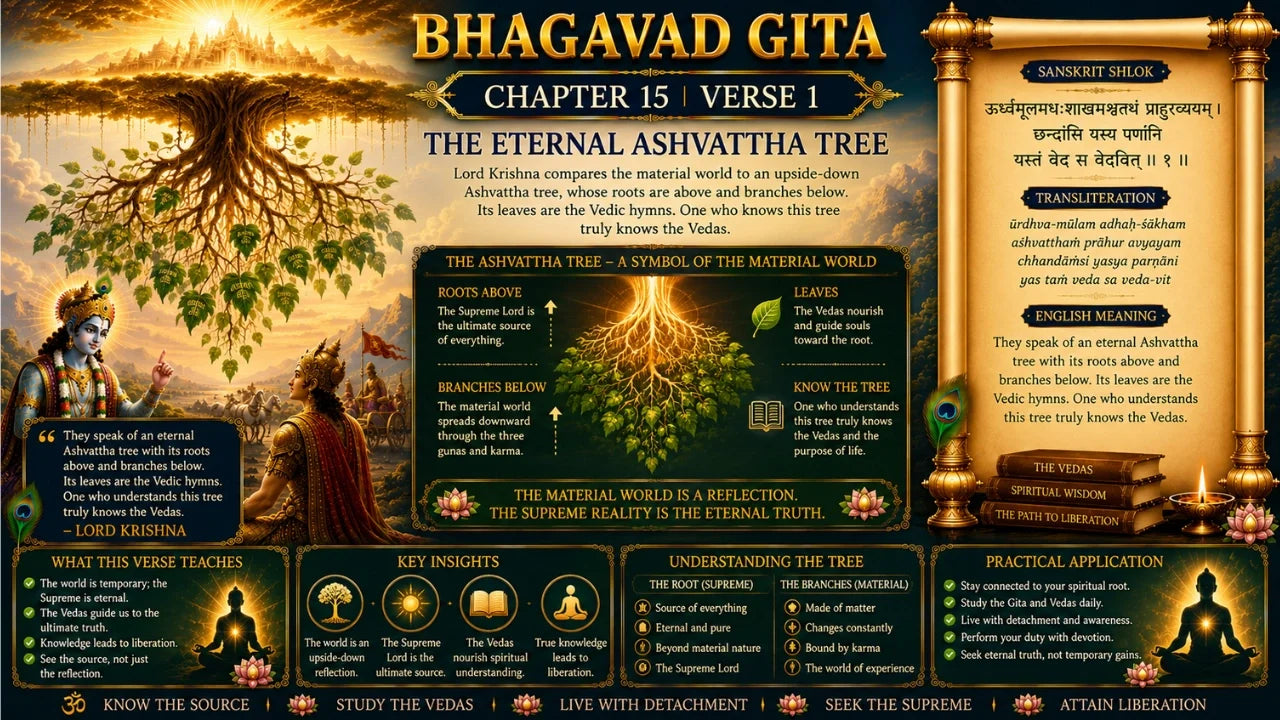 Bhagavad Gita Chapter 15, Verse 1 Meaning in Hindi & English