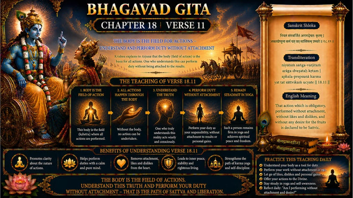 Bhagavad Gita Chapter 18, Verse 11 Meaning in Hindi & English