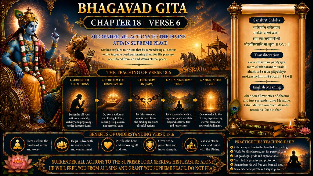 Bhagavad Gita Chapter 18, Verse 6 Meaning in Hindi & English