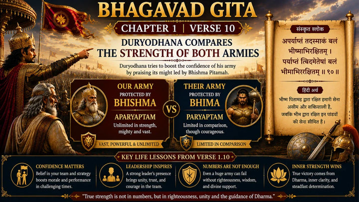 Bhagavad Gita Chapter 1 Verse 10 Meaning in Hindi and English