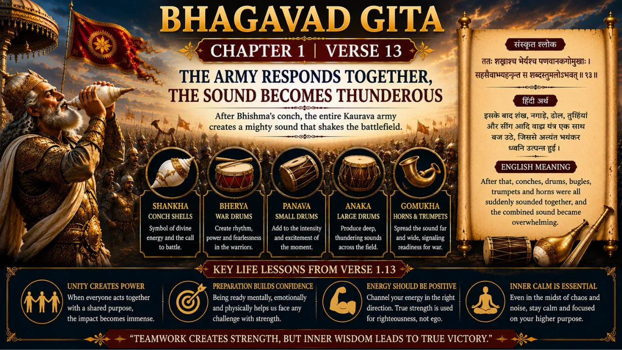 Bhagavad Gita Chapter 1 Verse 13 Meaning in Hindi and English