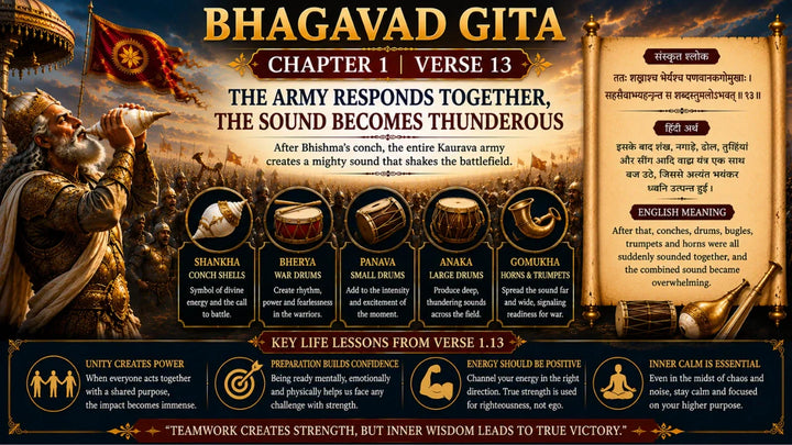 Bhagavad Gita Chapter 1 Verse 13 Meaning in Hindi and English