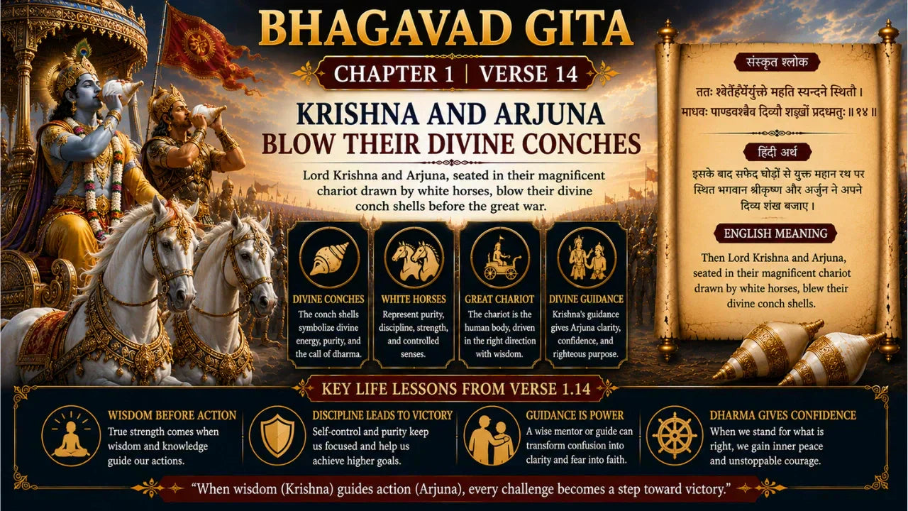 Bhagavad Gita Chapter 1 Verse 14 Meaning in Hindi and English
