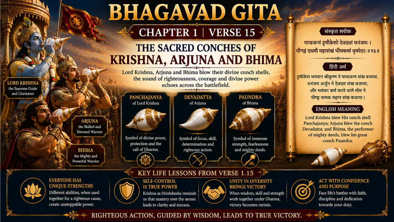 Bhagavad Gita Chapter 1 Verse 15 Meaning in Hindi and English