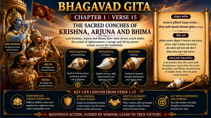 Bhagavad Gita Chapter 1 Verse 15 Meaning in Hindi and English