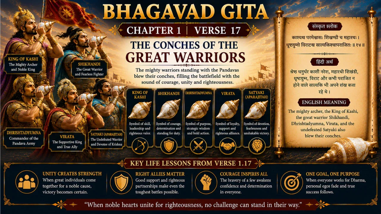 Bhagavad Gita Chapter 1 Verse 18 Meaning in Hindi and English