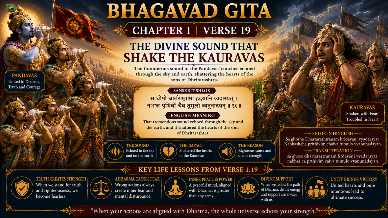 Bhagavad Gita Chapter 1 Verse 19 Meaning in Hindi and English