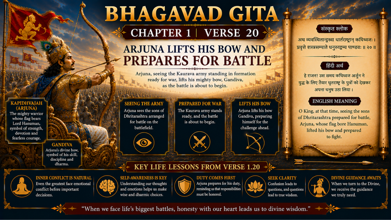 Bhagavad Gita Chapter 1 Verse 20 Meaning in Hindi and English
