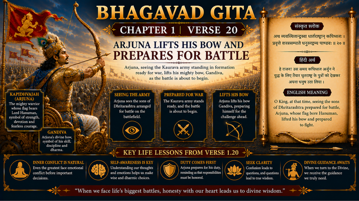 Bhagavad Gita Chapter 1 Verse 20 Meaning in Hindi and English