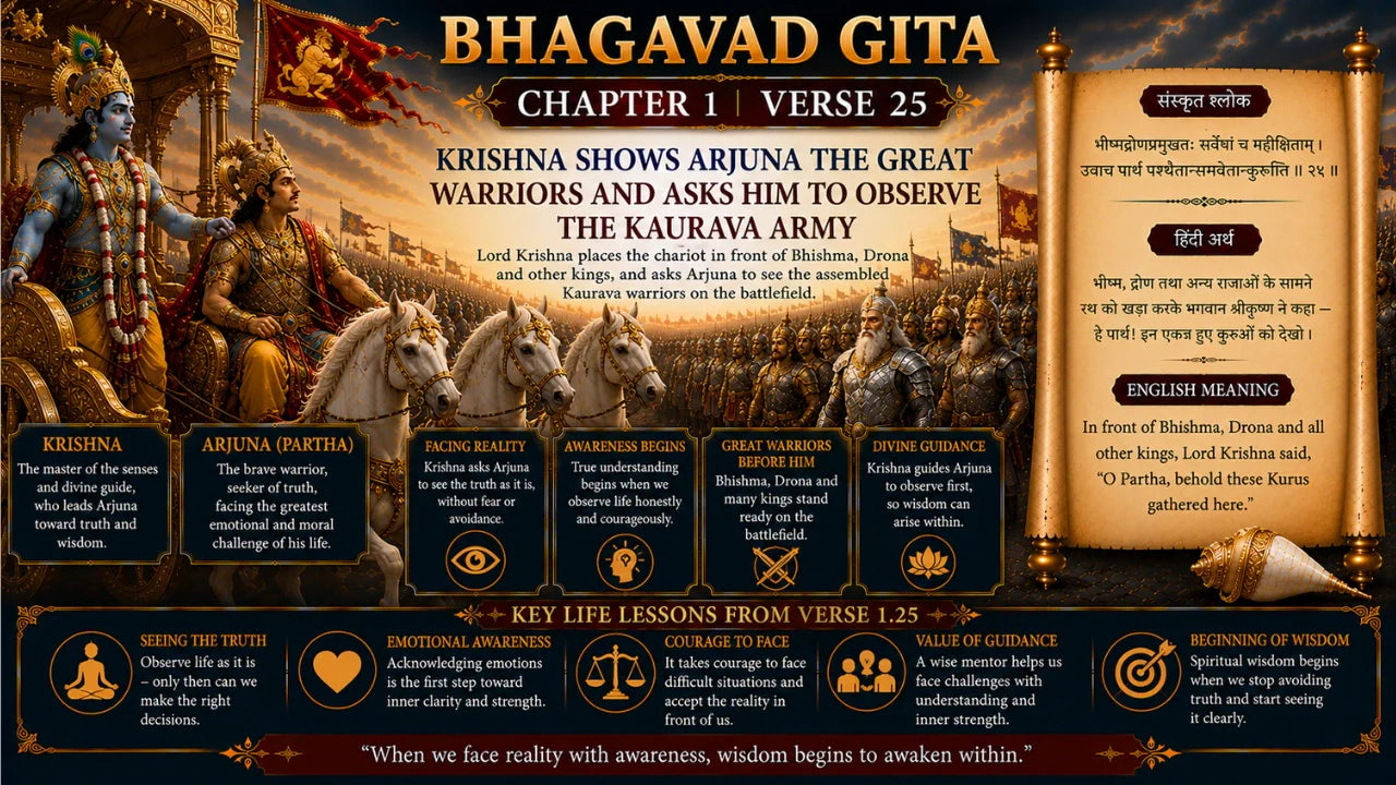 Bhagavad Gita Chapter 1 Verse 25 Meaning in Hindi and English