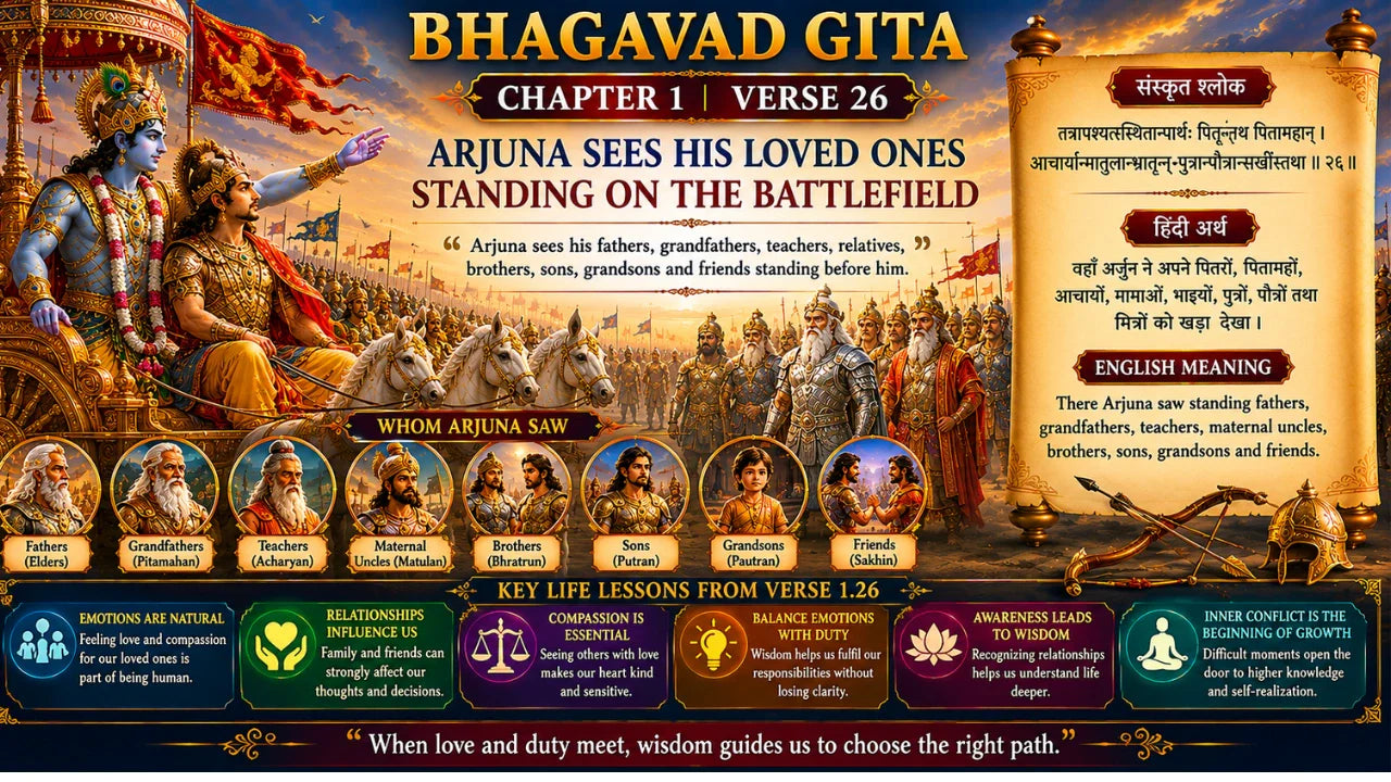 Bhagavad Gita Chapter 1 Verse 26 Meaning in Hindi and English
