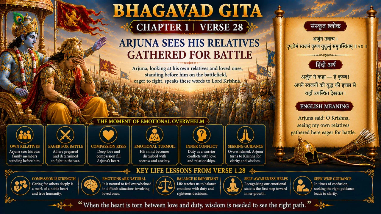 Bhagavad Gita Chapter 1 Verse 28 Meaning in Hindi and English