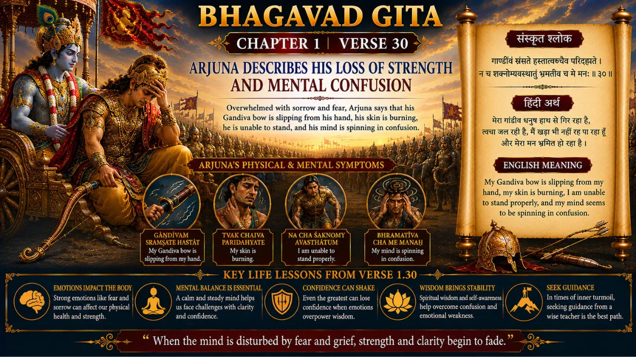 Bhagavad Gita Chapter 1 Verse 30 Meaning in Hindi and English