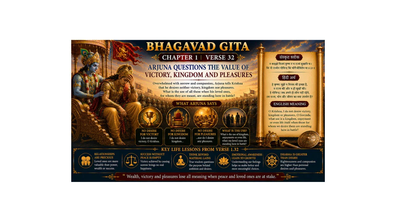 Bhagavad Gita Chapter 1 Verse 32 Meaning in Hindi and English