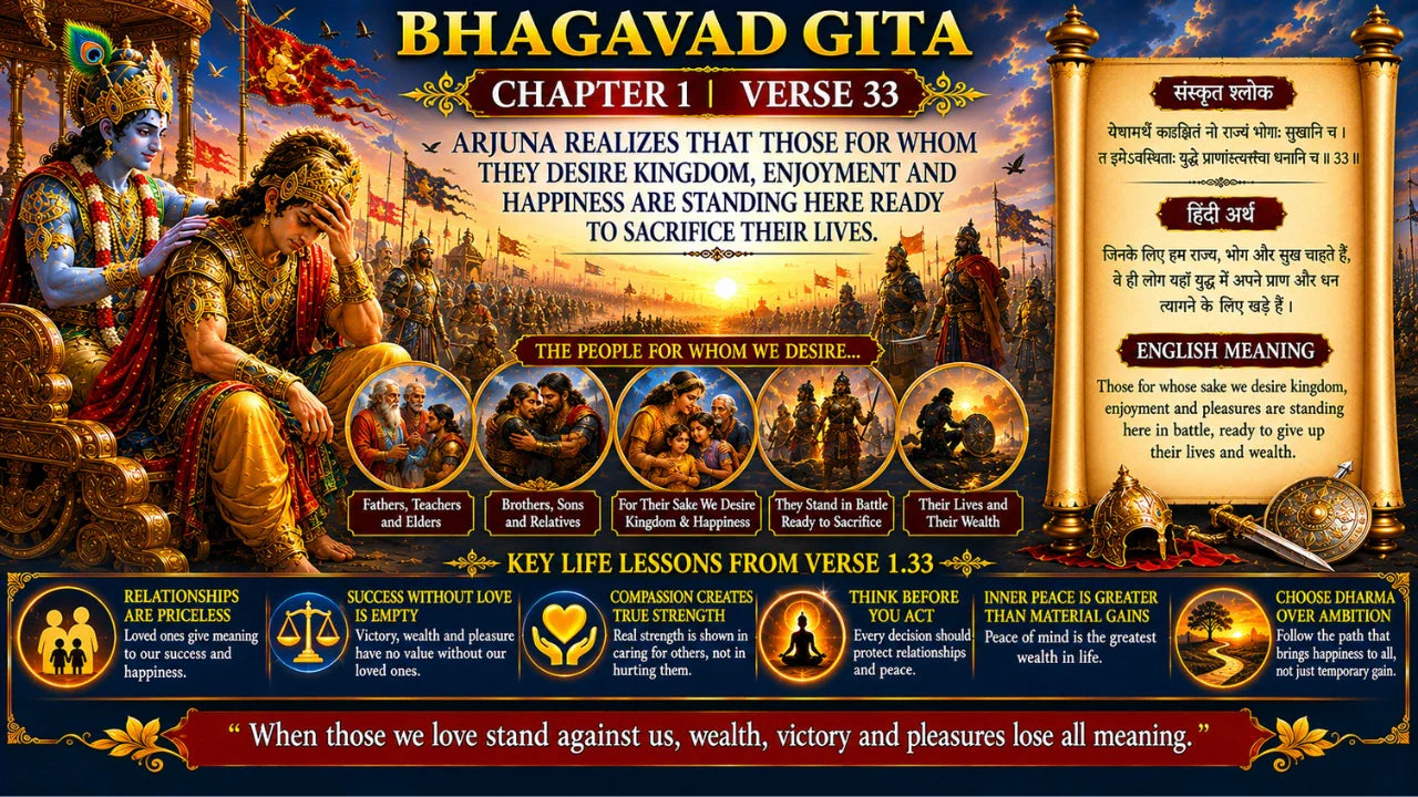 Bhagavad Gita Chapter 1 Verse 33 Meaning in Hindi and English