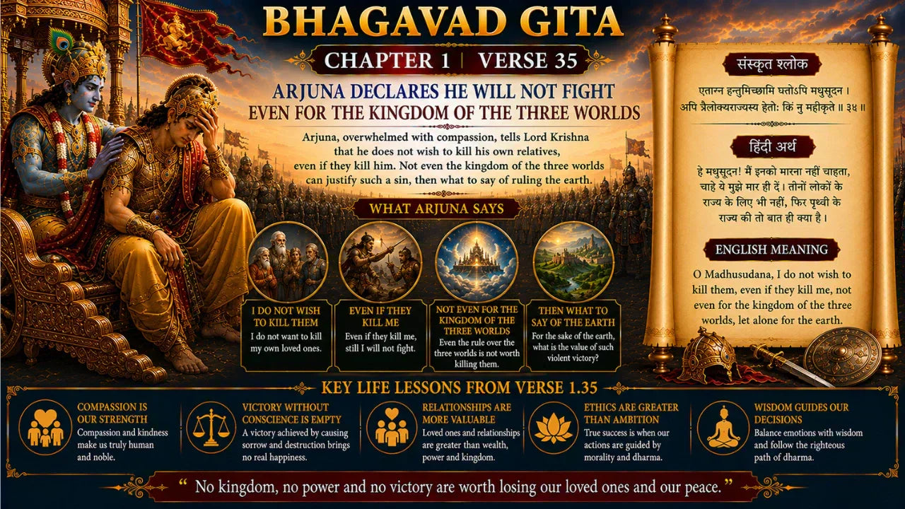 Bhagavad Gita Chapter 1 Verse 35 Meaning in Hindi and English