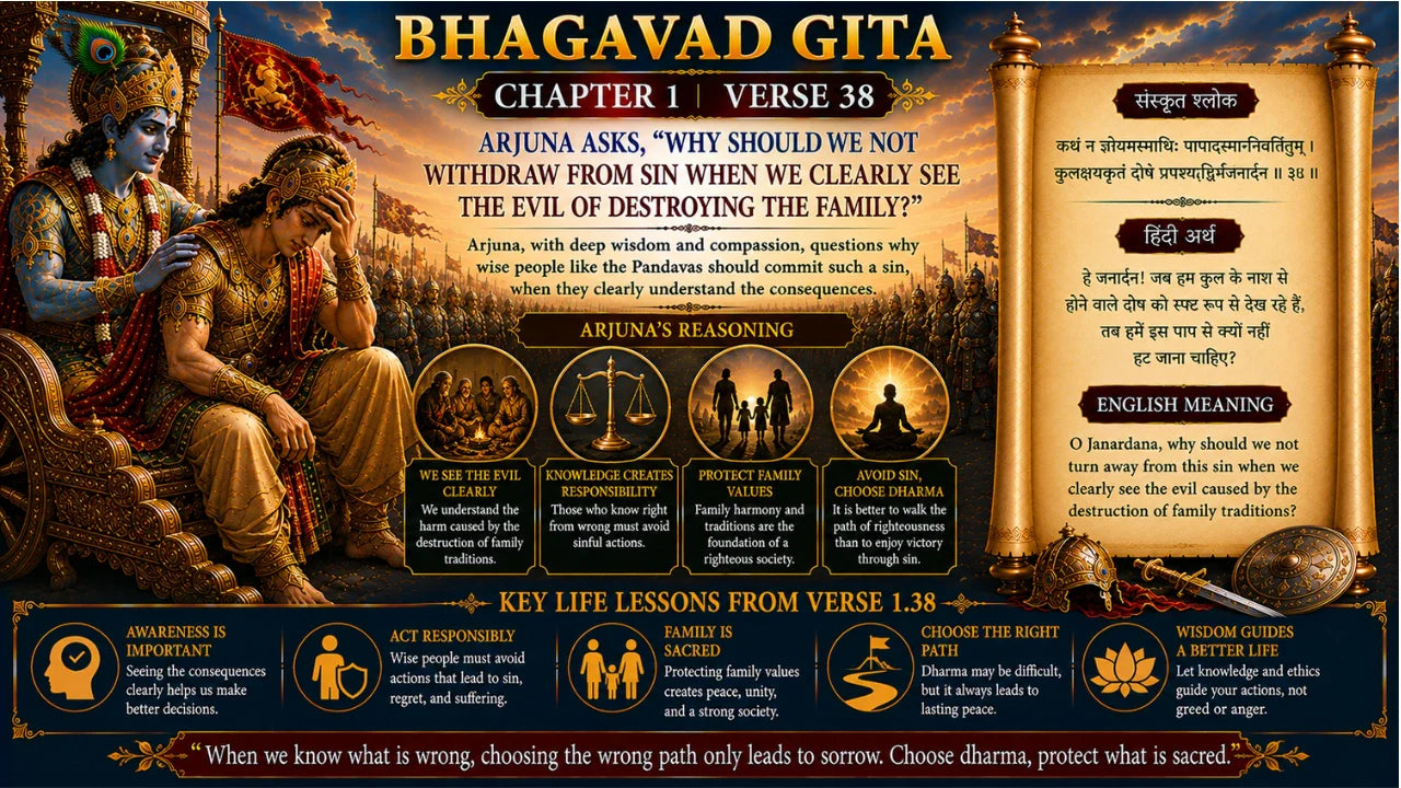 Bhagavad Gita Chapter 1 Verse 38 Meaning in Hindi and English