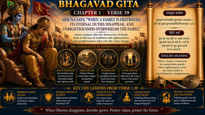 Bhagavad Gita Chapter 1 Verse 39 Meaning in Hindi and English