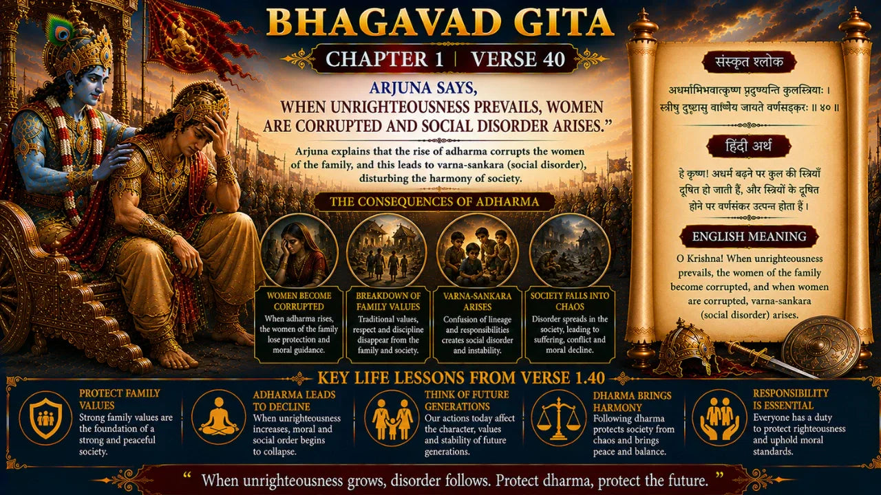 Bhagavad Gita Chapter 1 Verse 40 Meaning in Hindi and English