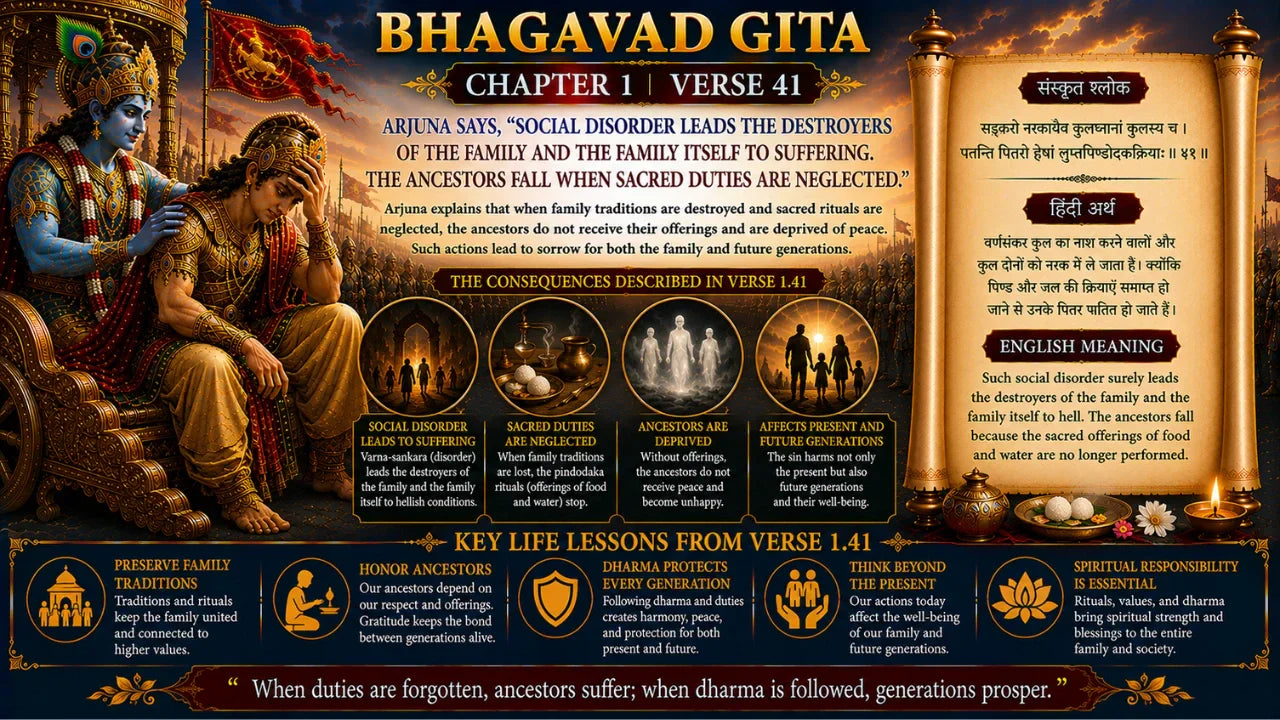 Bhagavad Gita Chapter 1 Verse 41 Meaning in Hindi and English