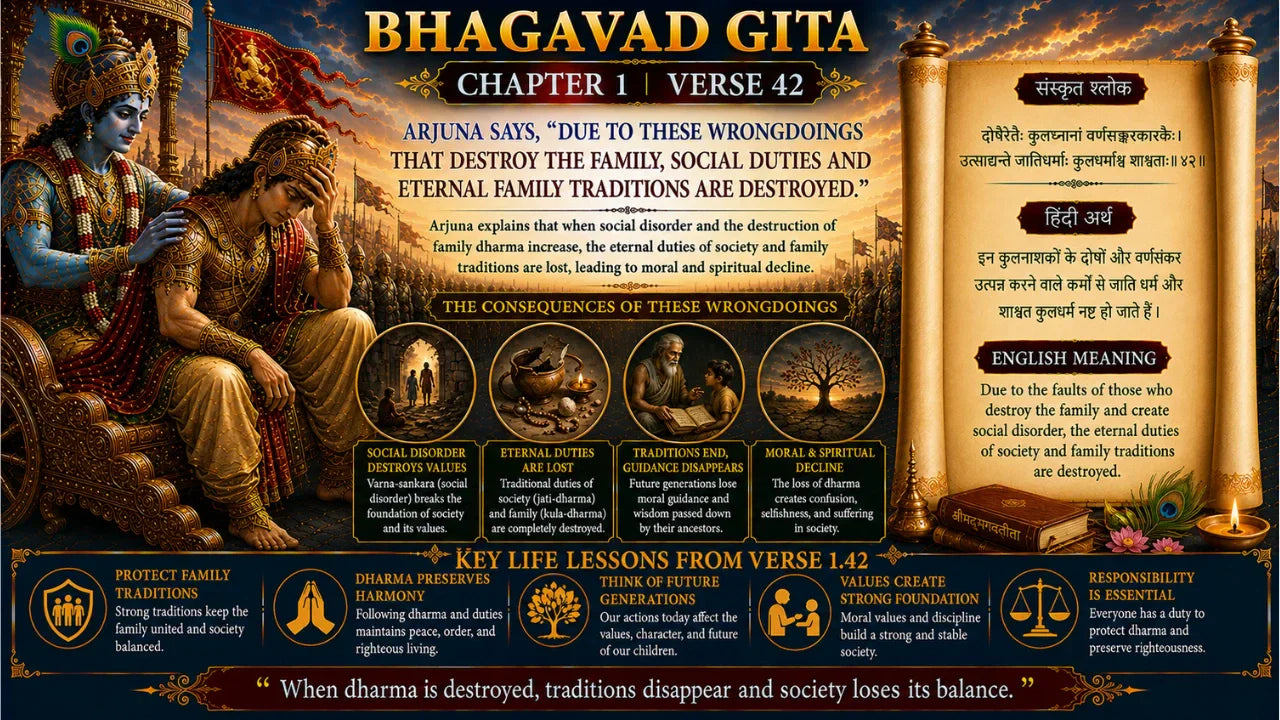 Bhagavad Gita Chapter 1 Verse 42 Meaning in Hindi and English