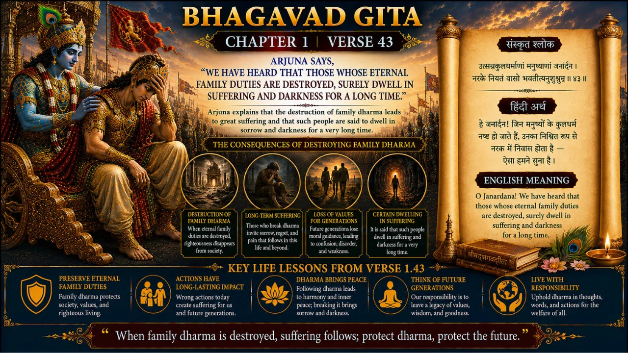 Bhagavad Gita Chapter 1 Verse 43 Meaning in Hindi and English