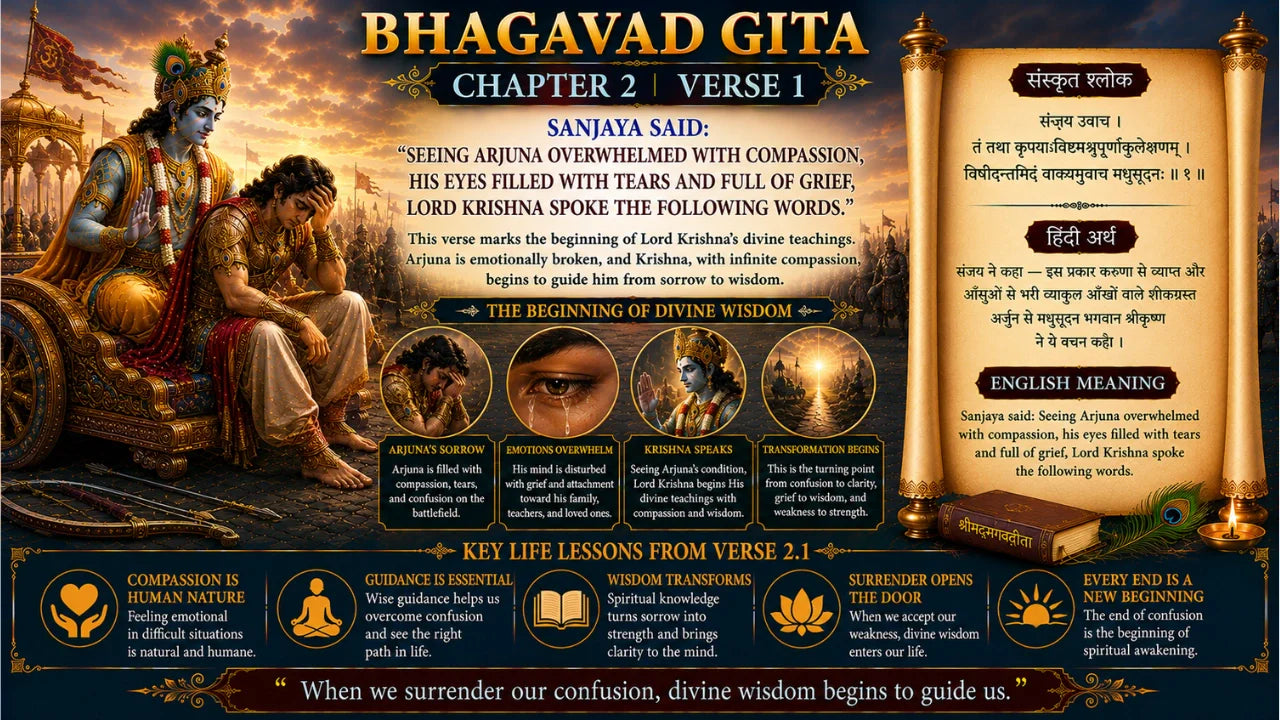 Bhagavad Gita Chapter 2 Verse 1 Meaning in Hindi & English