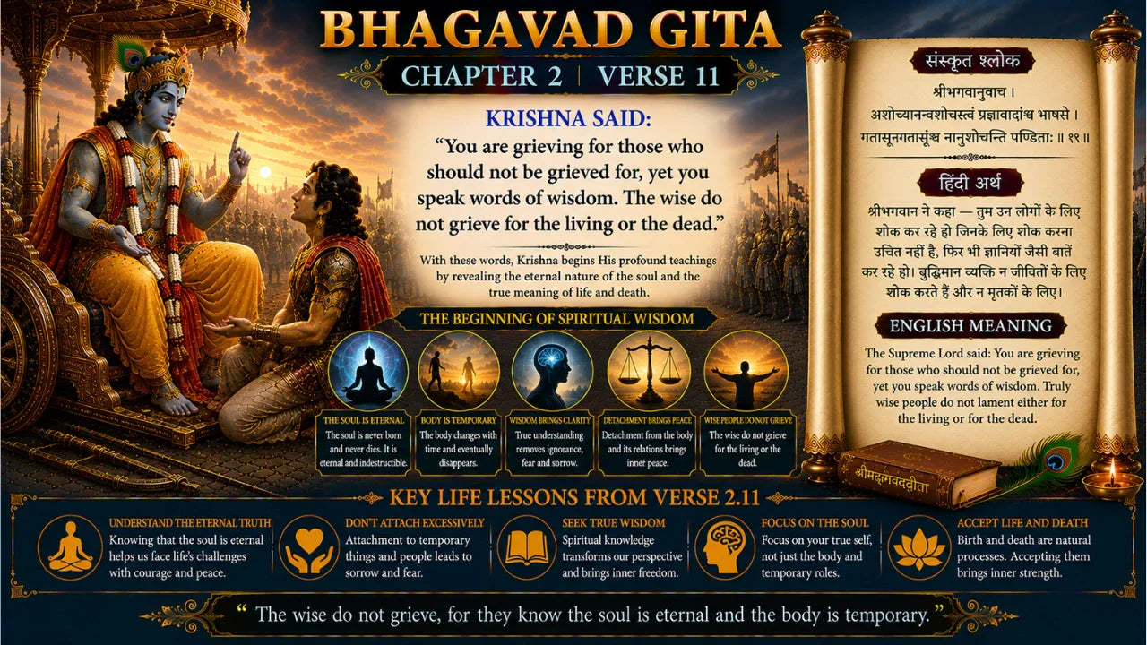 Bhagavad Gita Chapter 2 Verse 11 Meaning in Hindi and English