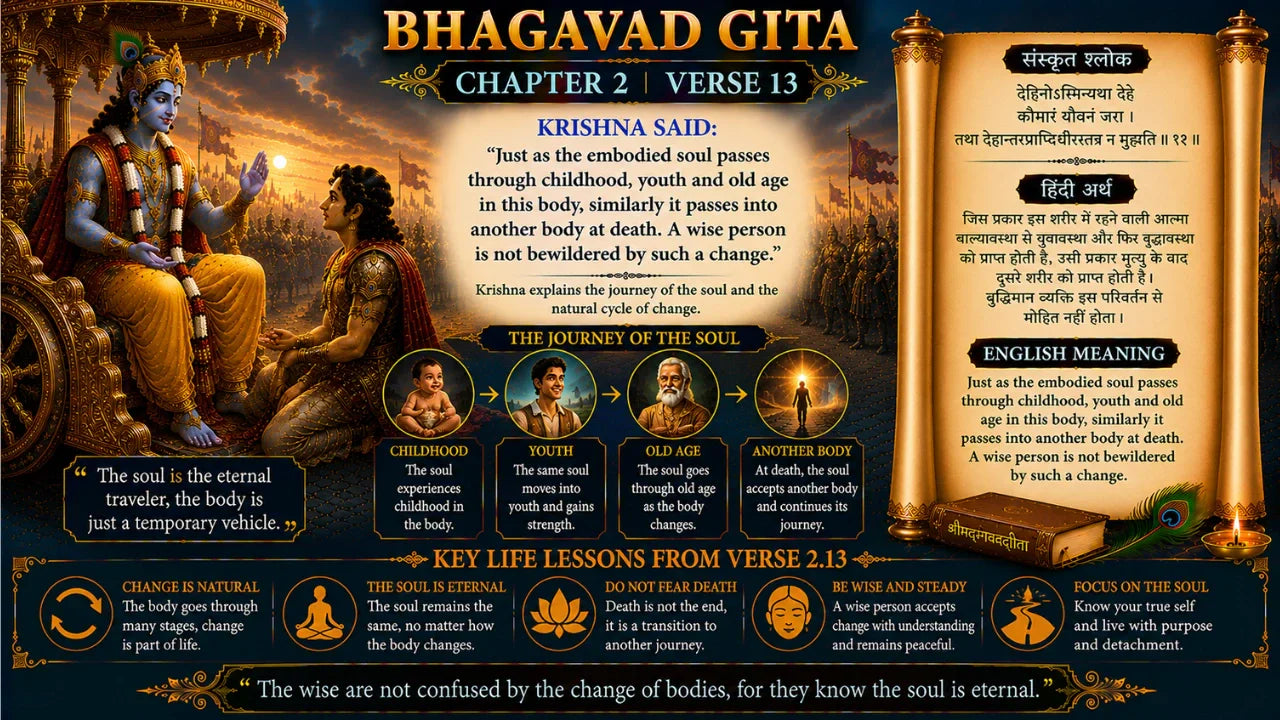 Bhagavad Gita Chapter 2 Verse 13 Meaning in Hindi and English
